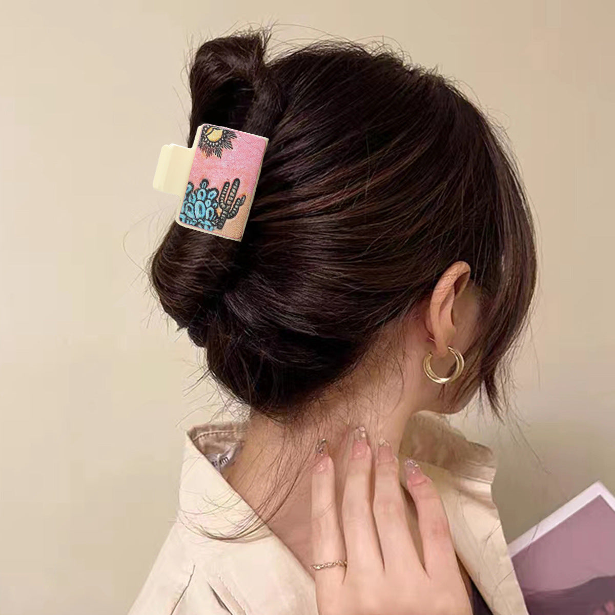 Wholesale Western Style Cactus Flower Leather Hair Clip Shark Clip Combination