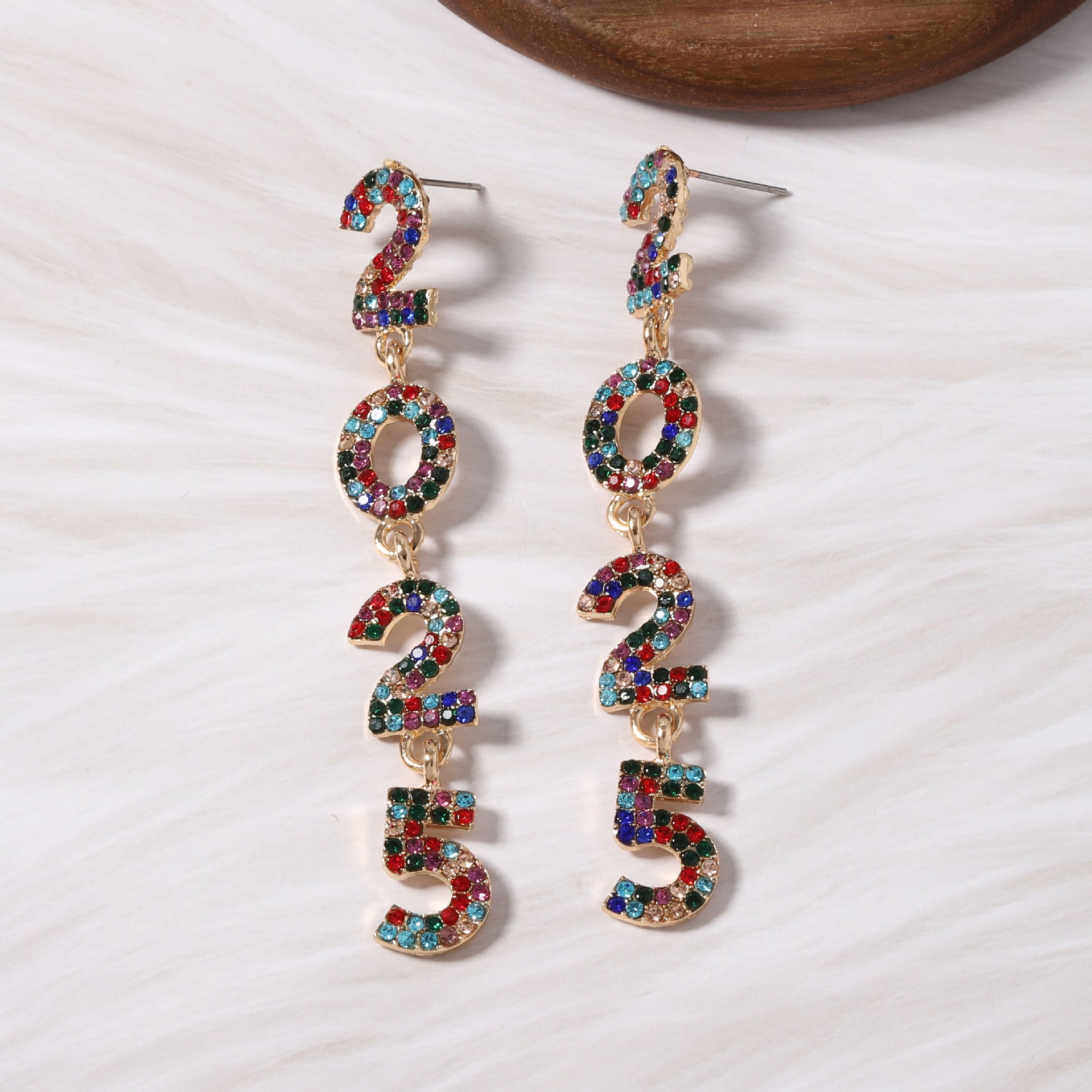 Wholesale New Year Full Diamond 2025 Digital Alloy Long High-end Niche Exquisite Versatile Earrings