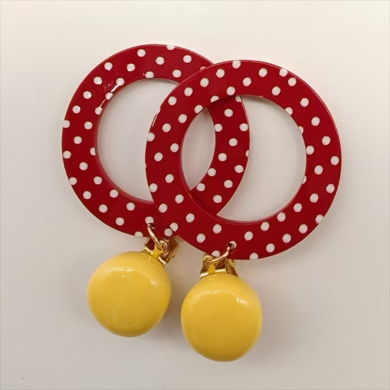 Wholesale Retro Hong Kong style red exaggerated polka dot large hoop earrings