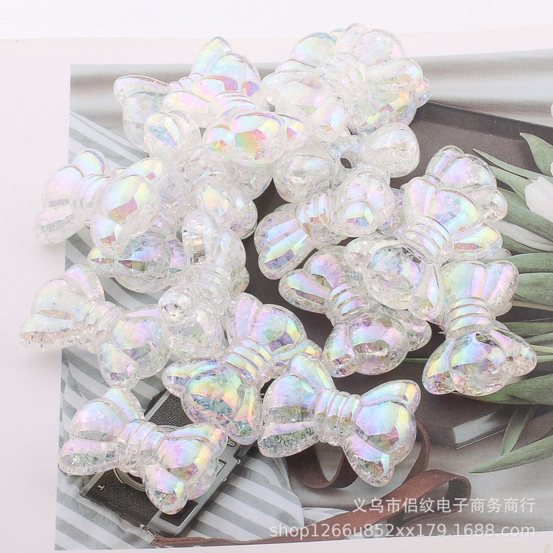 Wholesale 100PCS  Acrylic Gradient Burst UV Plated Color Bow Beads