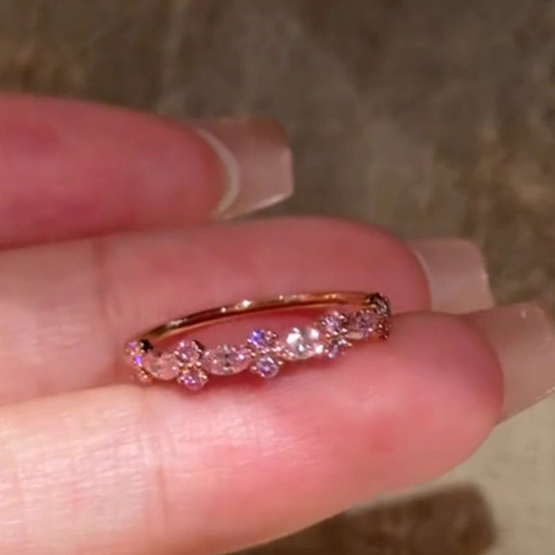 Wholesale Rose Gold Pink Diamond Ring Sparkling Diamond Index Finger Ring