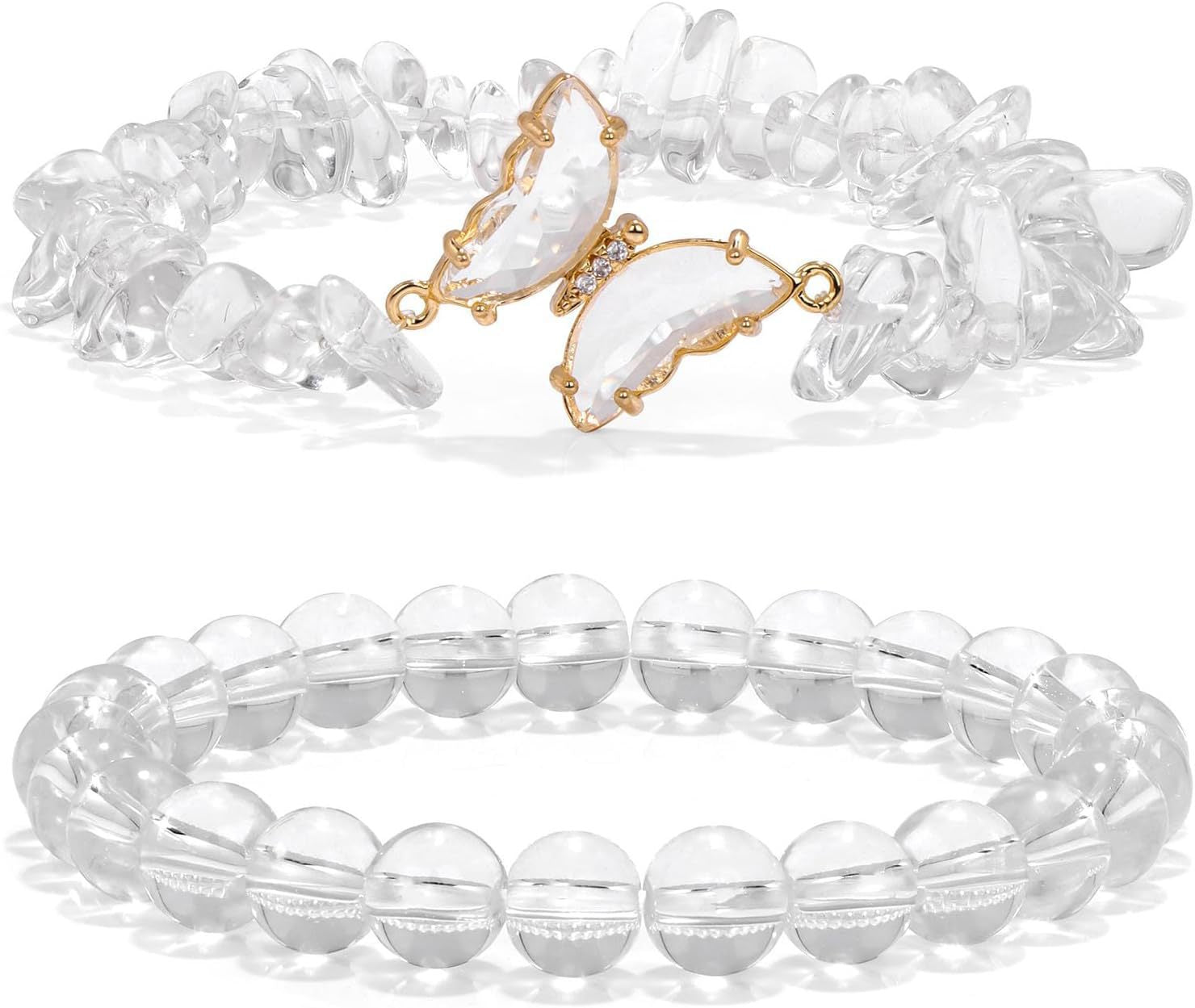 Wholesale  Natural Stone Amethyst Butterfly Pendant Layered Bracelet Set