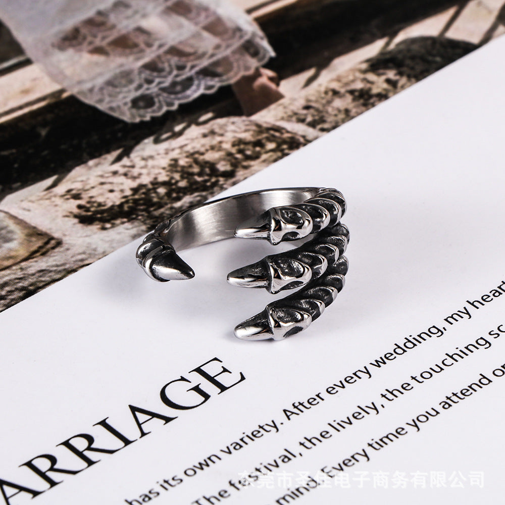 Wholesale Retro dragon claw titanium steel ring Personalized men's sharp open ring