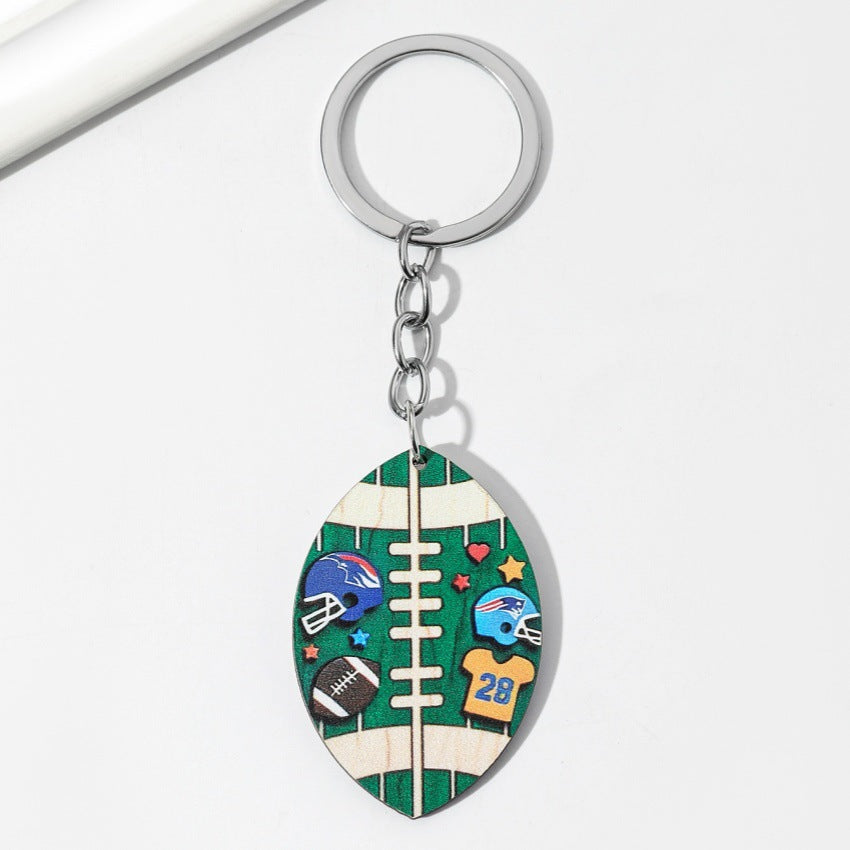 Wholesale Sports Style Rugby Wooden Keychain