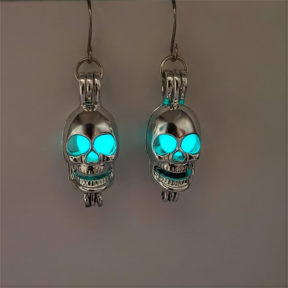 Wholesale Halloween smooth hollow skeleton luminous ghost head earrings