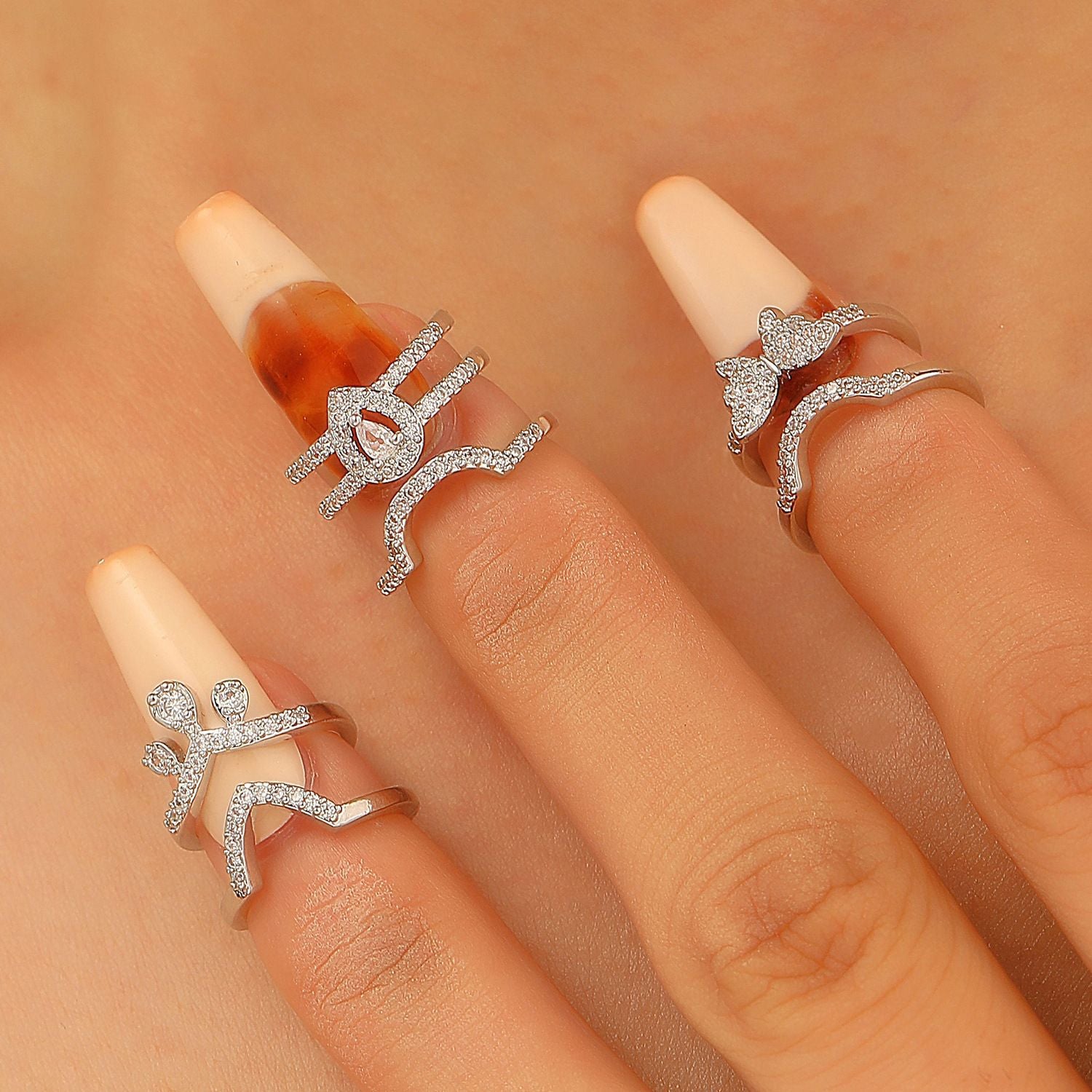 Wholesale  Geometric Diamond Opening Nail Copper Ring