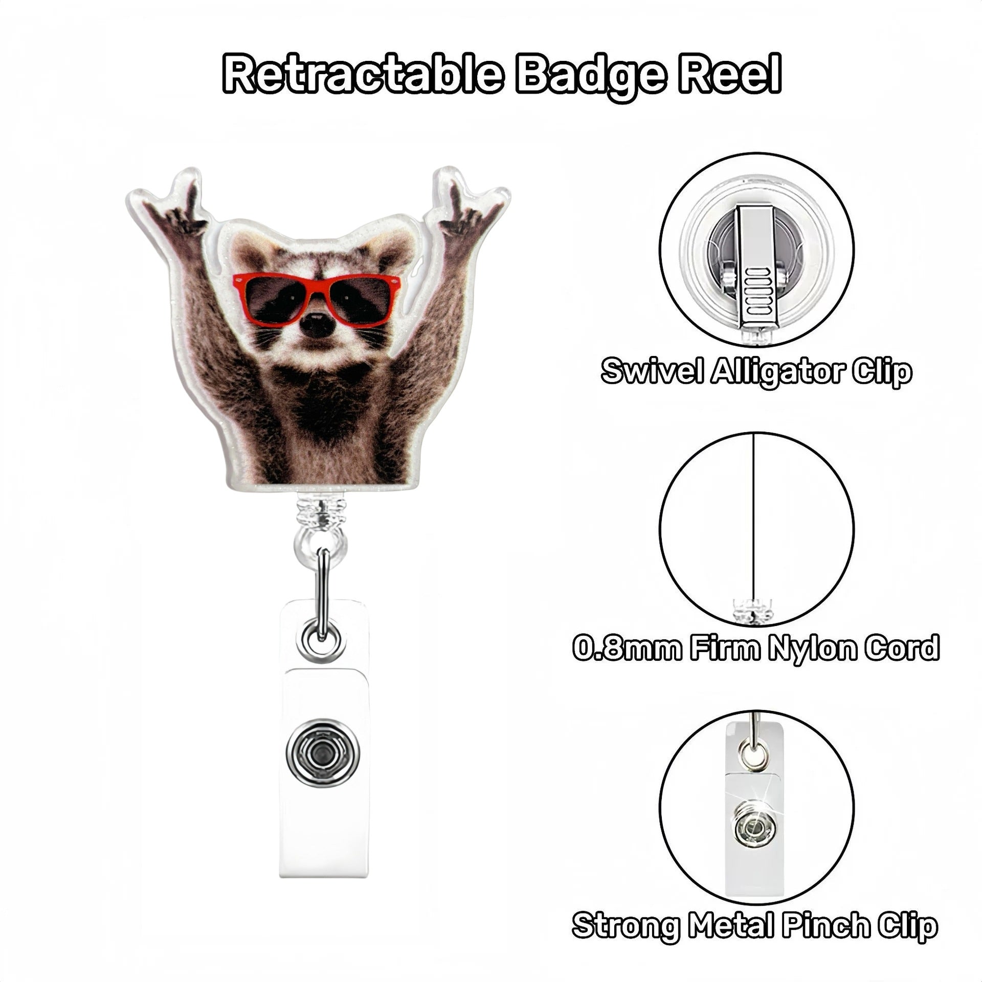 Wholesale Sparkling Raccoon Stretch Badge Reels