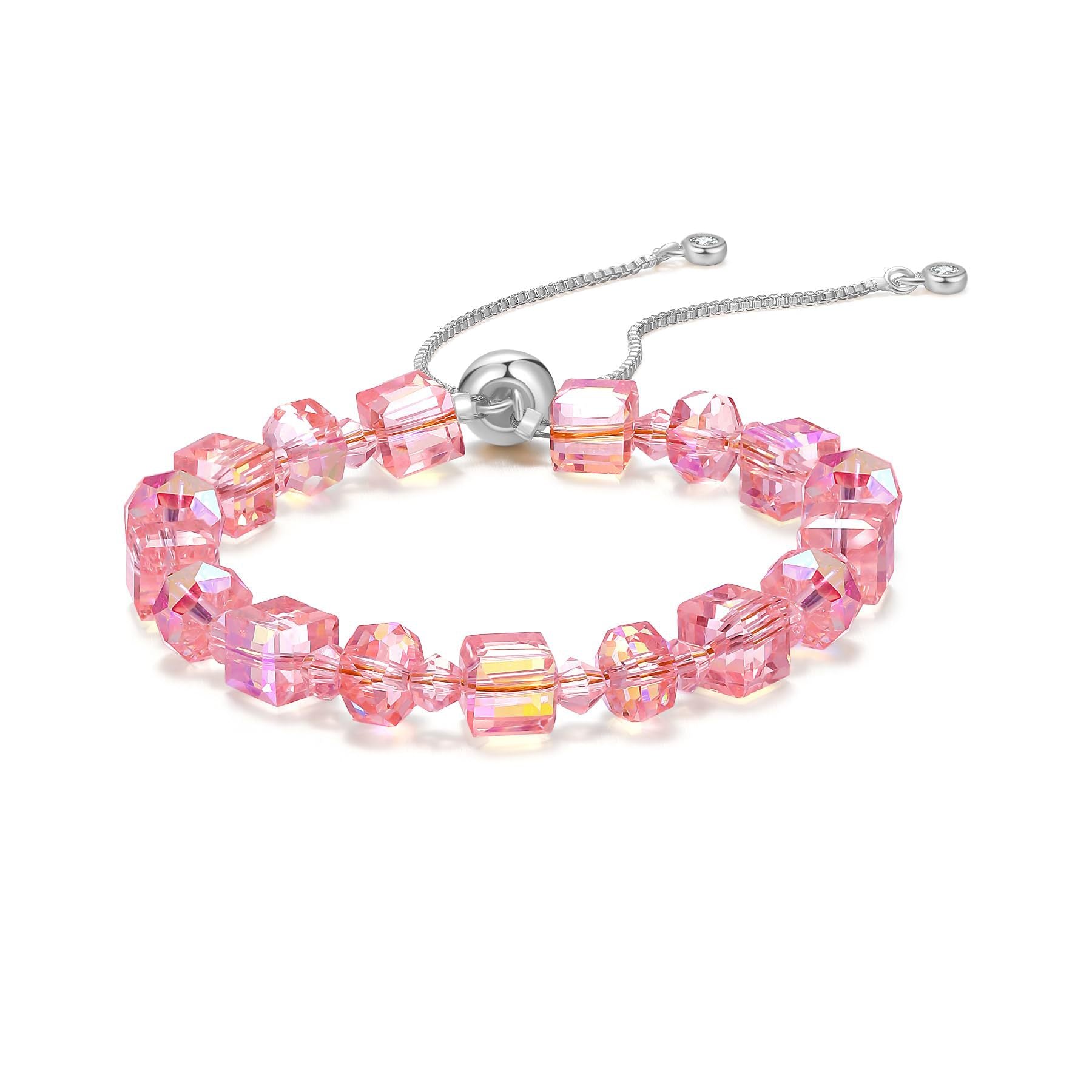 Wholesale Glass Beads Flower Ball Pink Crystal Cube Silver Spacer Beads Colorful Bracelet