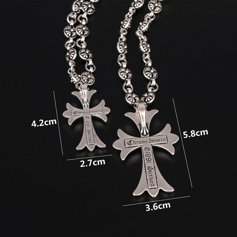 Wholesale Vintage Hip Hop Nightclub Trendy Cross Necklace Handmade Chain Valentine's Day Gift Retro Plated Jewelry Pendant Chain