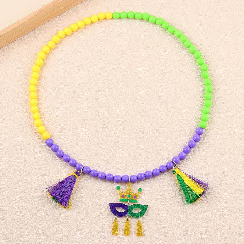Wholesale  Carnival  Colorfulful Beaded Mask Tassel Acrylic Pendant  Necklace