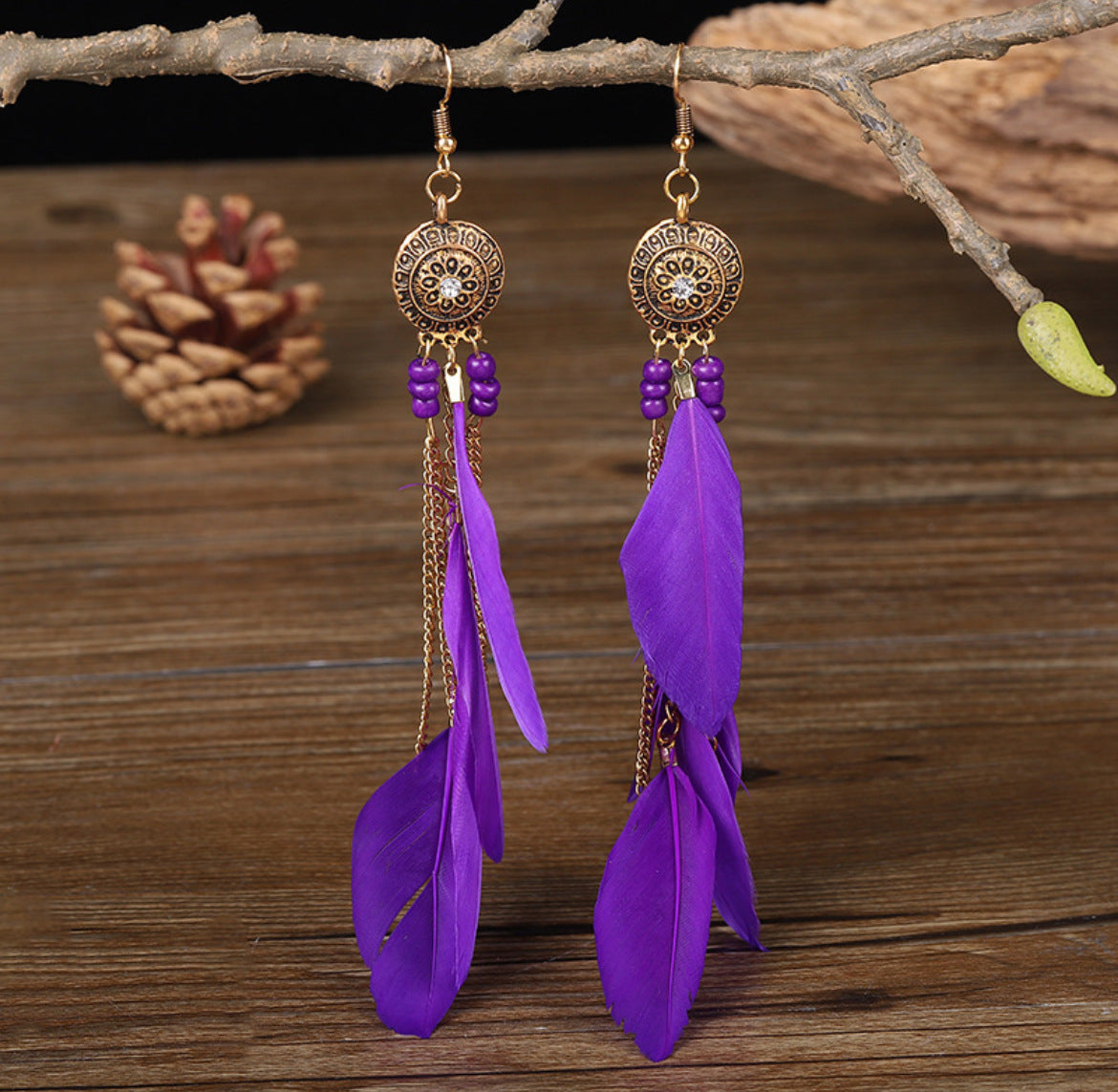 Wholesale Ethnic style super fairy high-end feather earrings