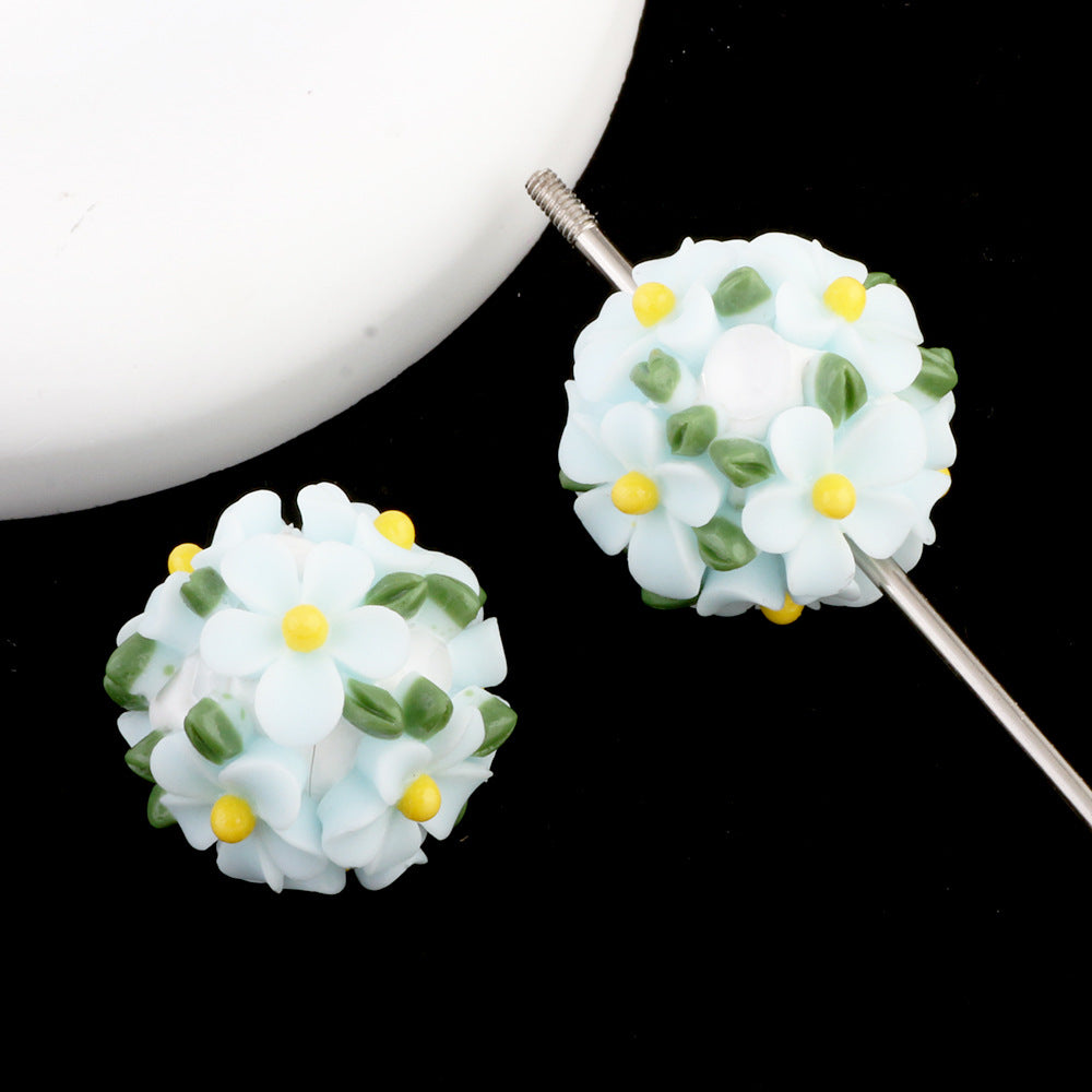 Wholesale Camellia Fresh Green Leaf Flower Balls Can Thread Straight Holes DIY Beads