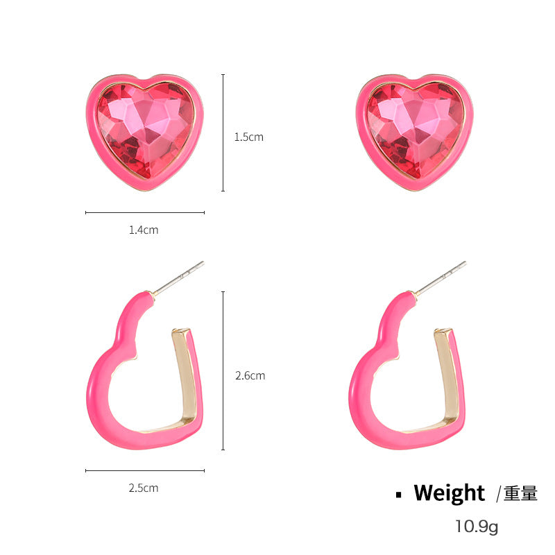 Wholesale Valentine's Day love peach two-piece earrings Women's European and American fashion semi-precious stone drop oil earrings