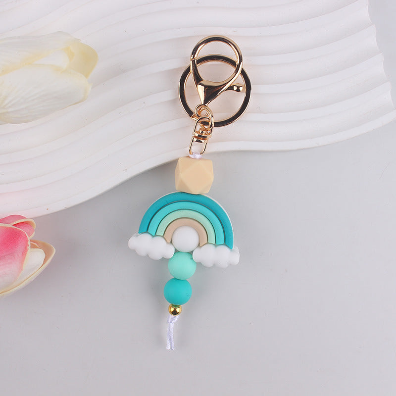 Wholesale Rainbow Teething Ring Clip With Silicone Beads  Keychain.