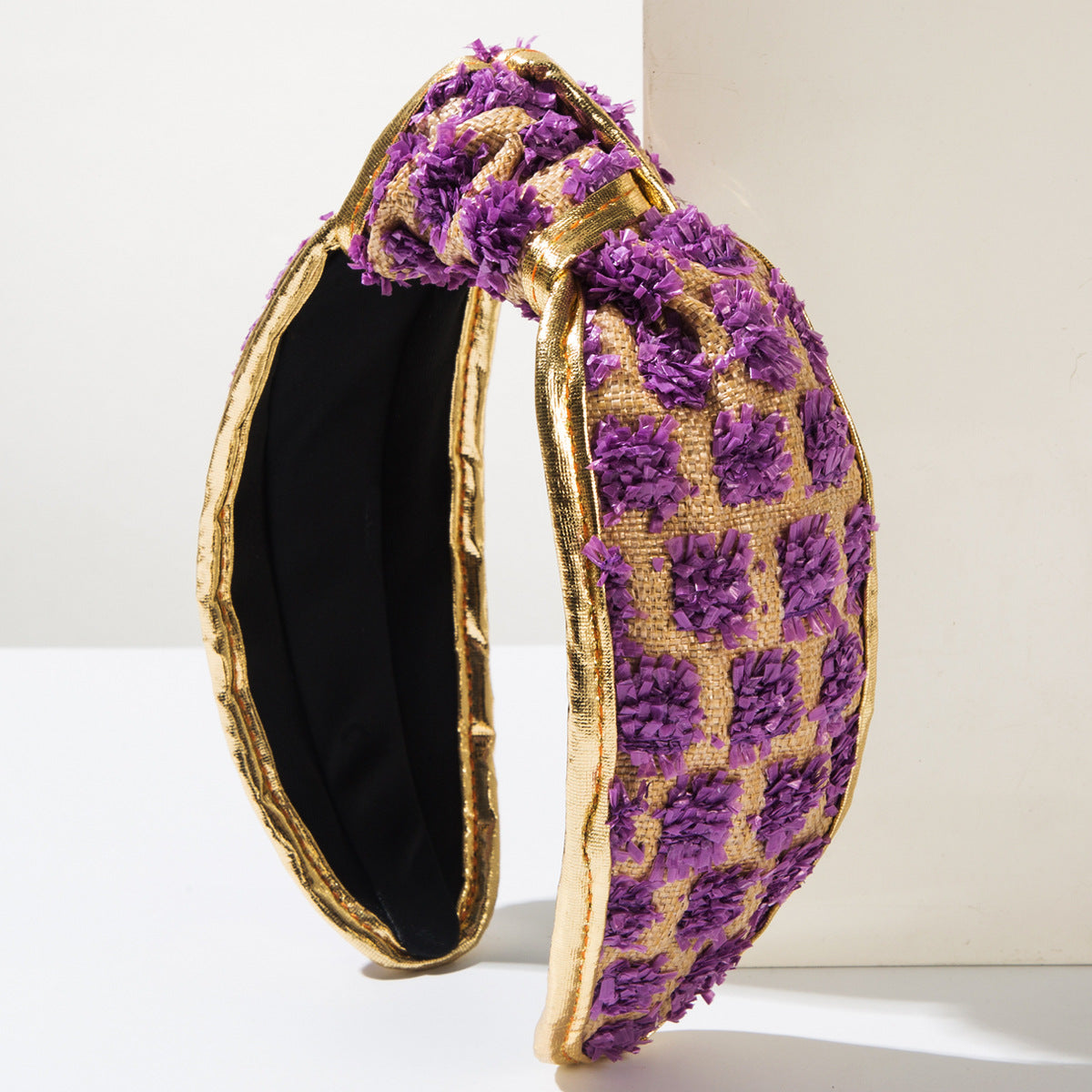 Wholesale Raffia check woven wide-brimmed headband