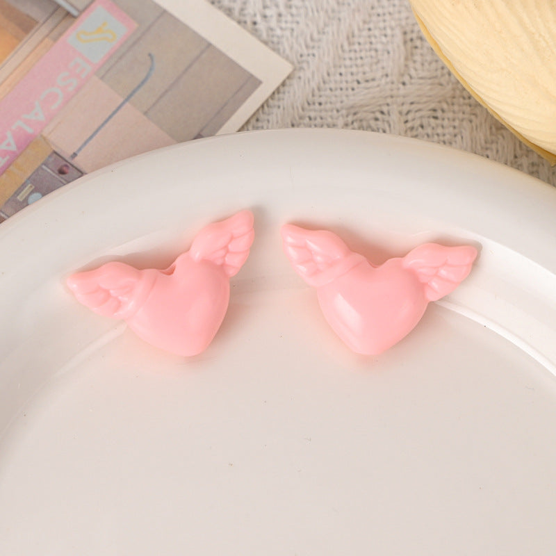 Wholesale 10 pcs Acrylic Heart Wings Necklace Pendant with Hole Beads