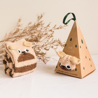 Wholesale Christmas plus velvet warm coral fleece socks gift box