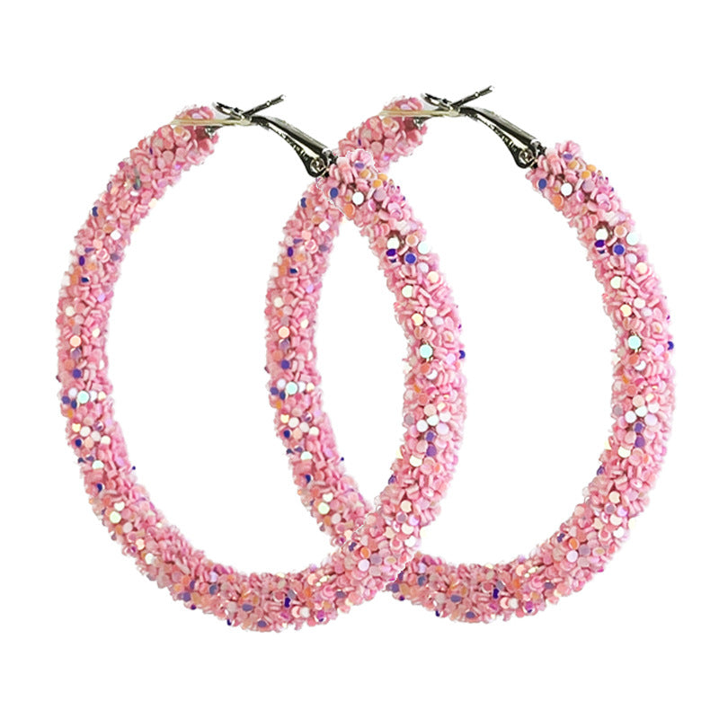 Wholesale 2 Pairs/pack Pink Macaron Color Matching, Glitter, Festive Atmosphere, Candy Color, Large Earrings