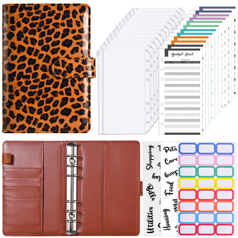 Wholesale Leopard Pattern Splicing Binder Leather PU Cash Budget Binder Notebook