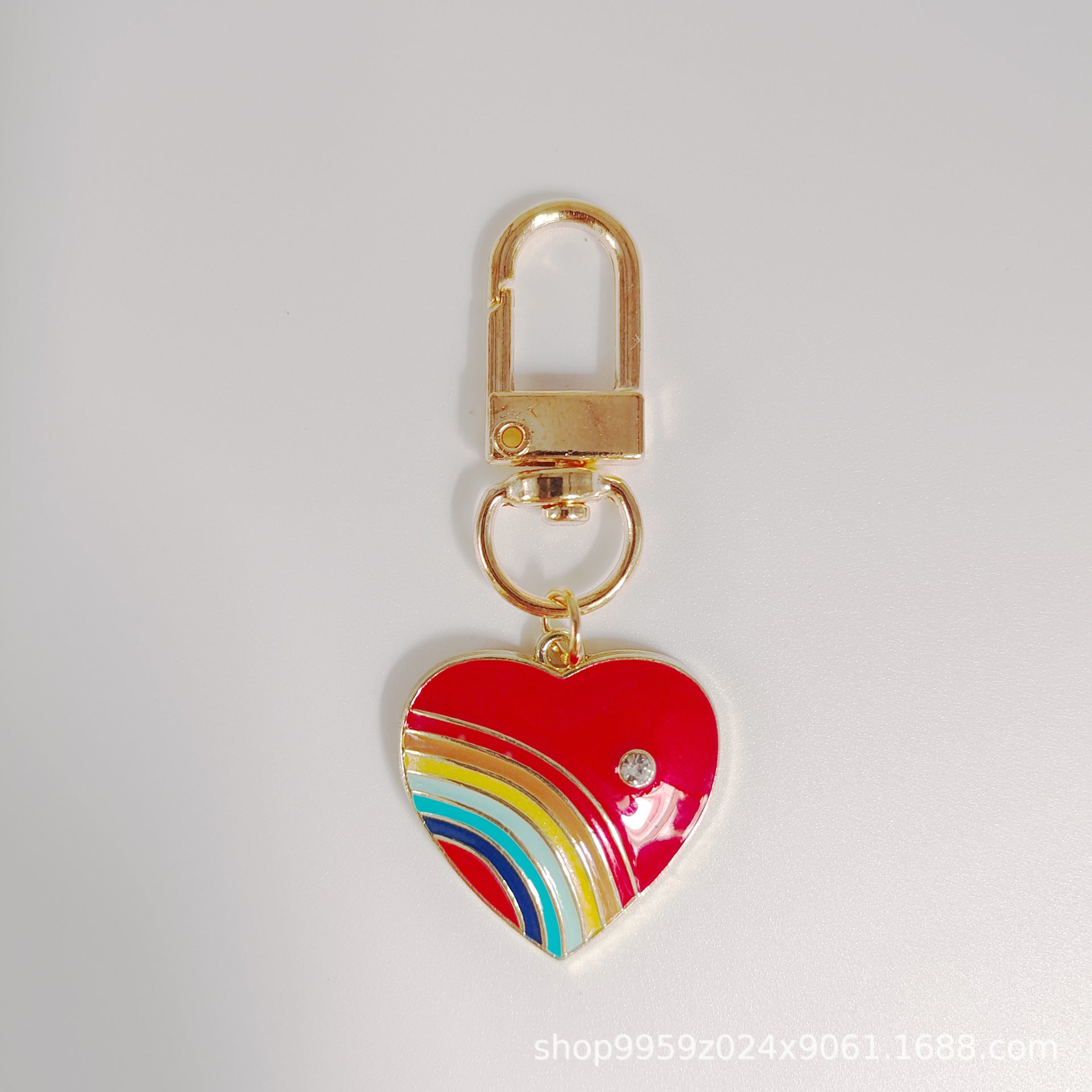 Wholesale 5PCS/PACK Diamond Heart Rainbow Alloy Drip Oil Keychains
