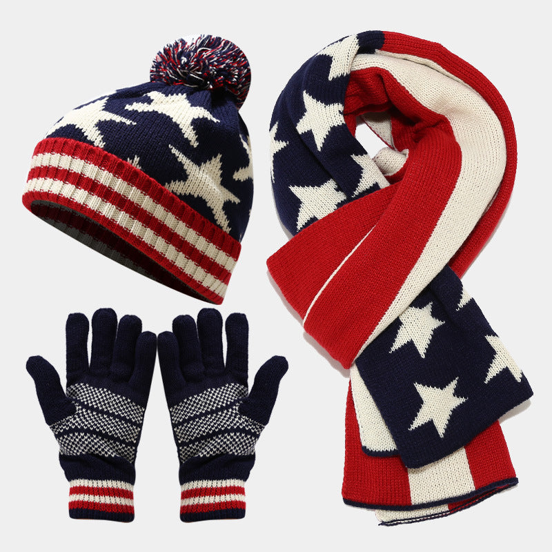 Wholesale Five-pointed Star Hats, Scarves, Gloves, 3-piece Winter Outdoor Insulation Wool Hat Set