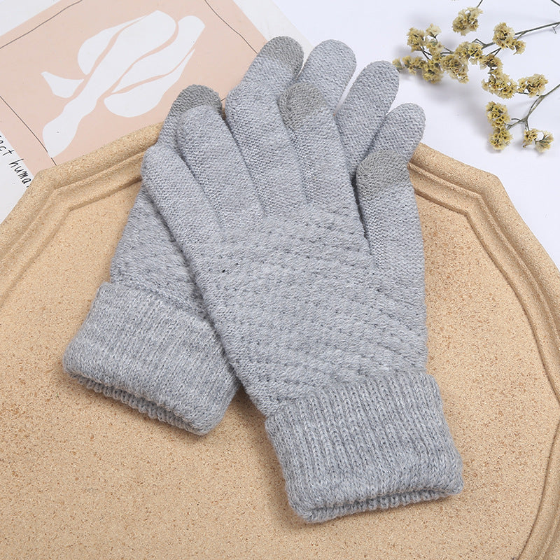 Wholesale Winter Velvet Thickened Cute Cycling Touch Screen Warm Wool Knitted Gloves