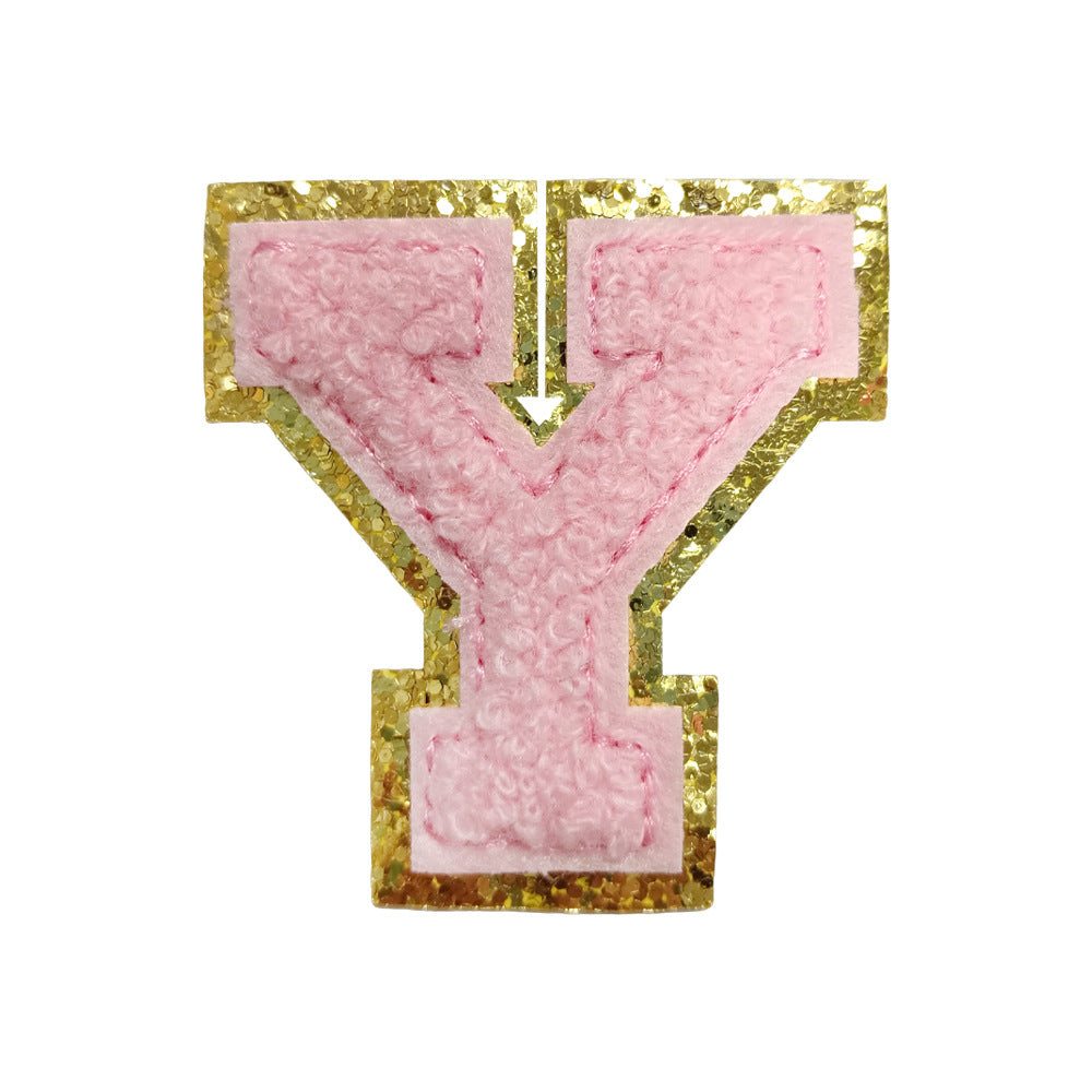 Wholesale Towel Embroidered Self Adhesive Letter Patches A Z Gold Glitter Double Layer Chic DIY Coat Accessory