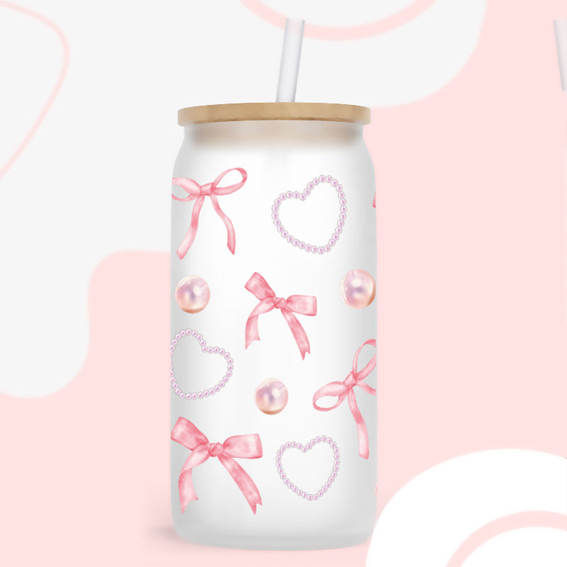 Wholesale pink bow  16oz Cup UV DTF Wraps