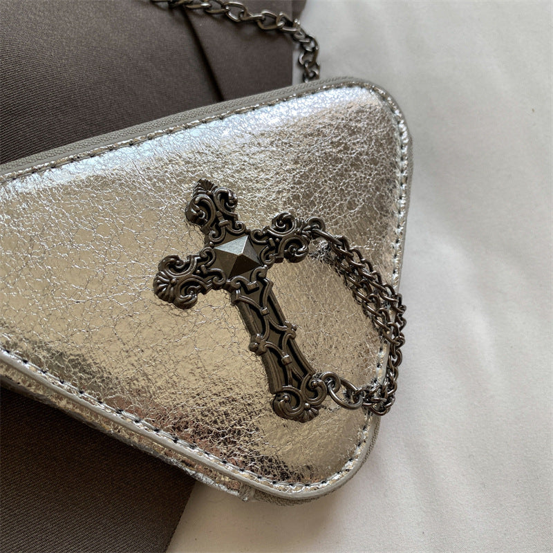 Wholesale Retro Cross Chain Shiny Shoulder Crossbody Triangle Bag