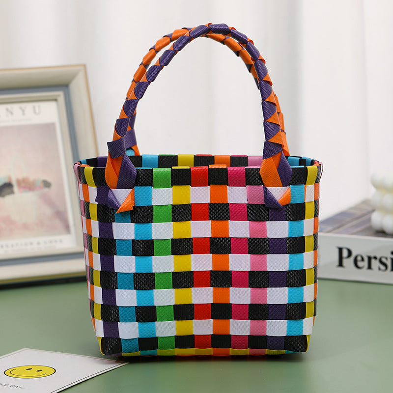 Wholesale Children's flower cute summer beach colorful literary hand-woven handbag