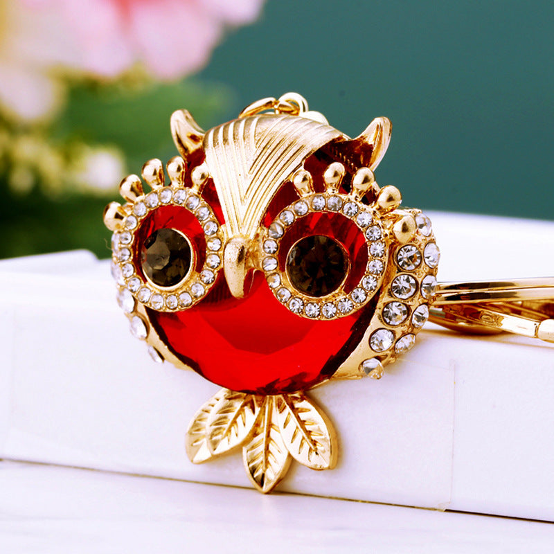 Wholesale Pink Rhinestone Owl Car Keychain Metal Key Ring Bag Charm Fashion Accessory Gift