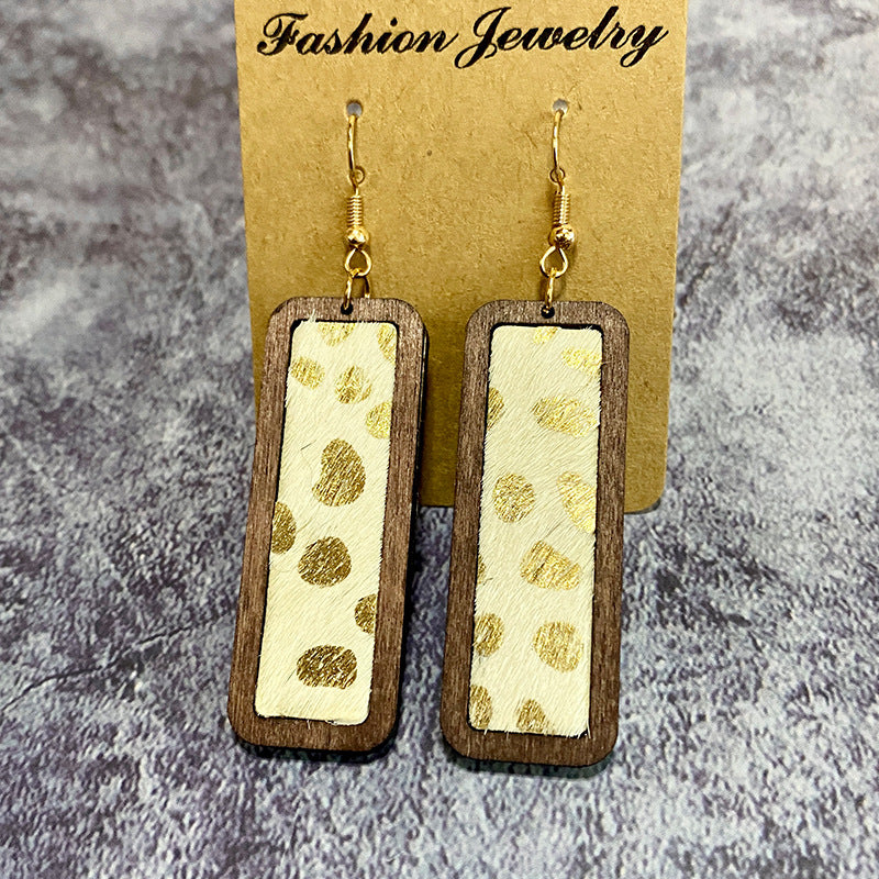 Wholesale Western Leopard Print Minimalist Bar Leather Retro Geometric Texture Inlaid Earrings