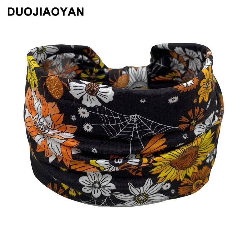 Wholesale Halloween Printed Headbands Ghost Pumpkin Wide Brim Cloth Headbands 10PCS