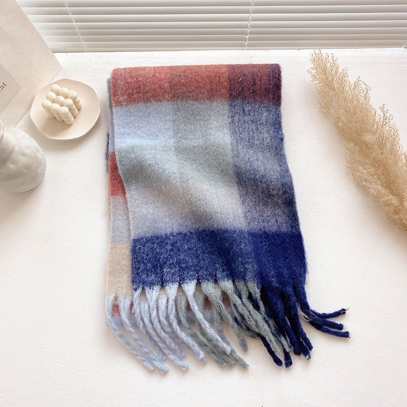 Wholesale Plaid Tassel Autumn/winter Rainbow Color Blocking and Contrasting Imitation Cashmere Warm and Thick Scarf
