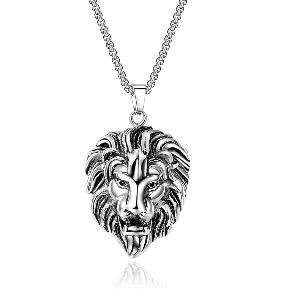 Wholesale Retro Lion Head Pendant Necklace Unisex Punk Rock Style Fashion Accessory