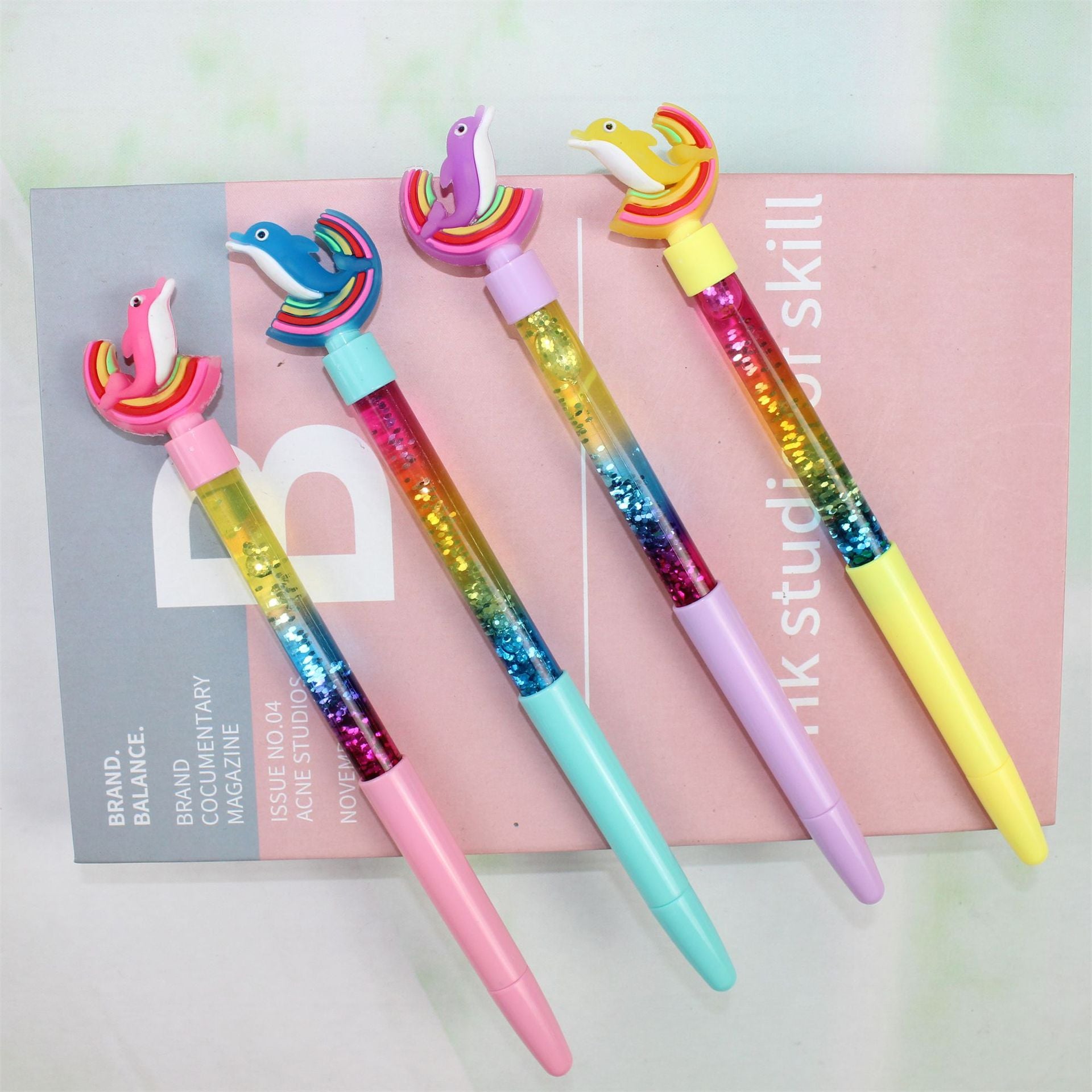 Wholesale 12PCS Colorful Dolphin Series Creative Soft Plastic Head Colorful Quicksand Plastic Gel Pen