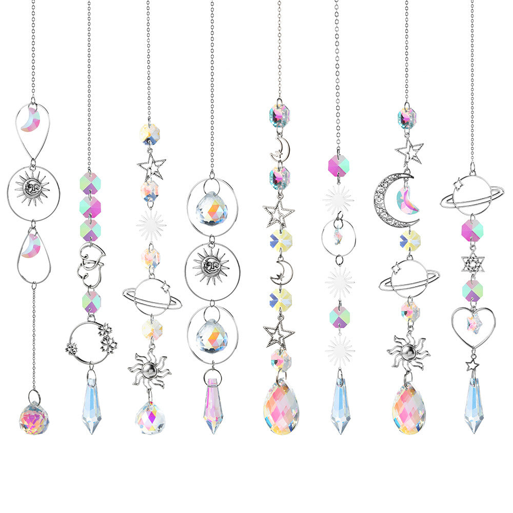 Wholesale silver series crystal wind chimes stars moon sun catcher
