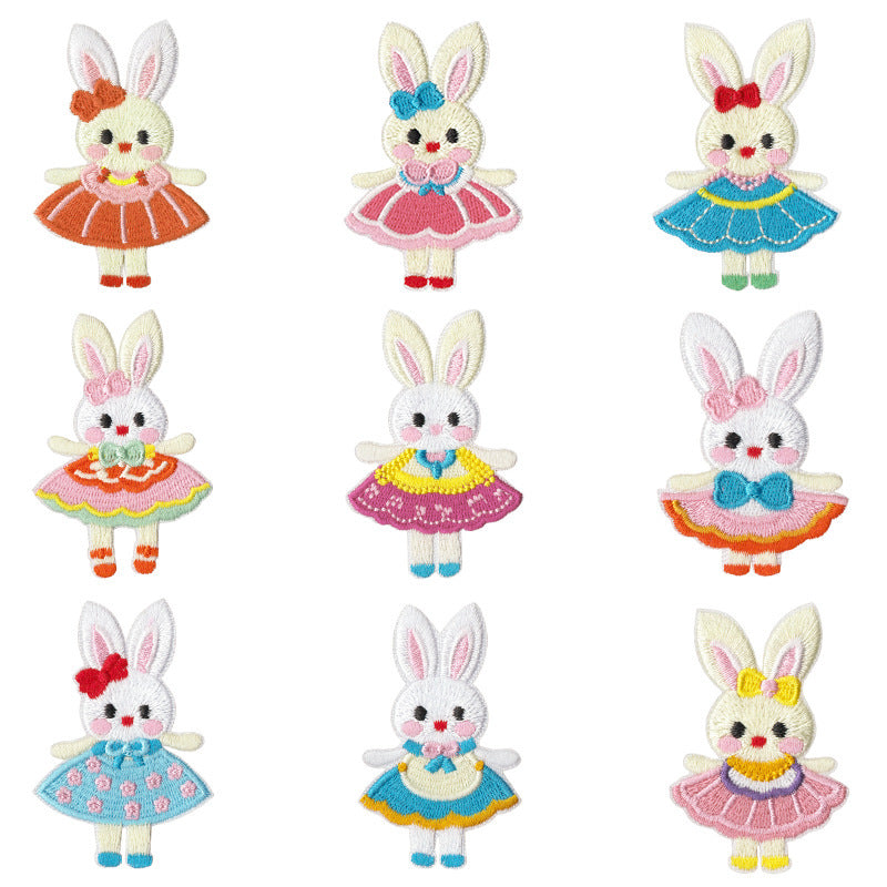 Wholesale 9 Piece Embroidered Rabbit Patch Set Cute Cartoon DIY Craft Supply For ets And Journals