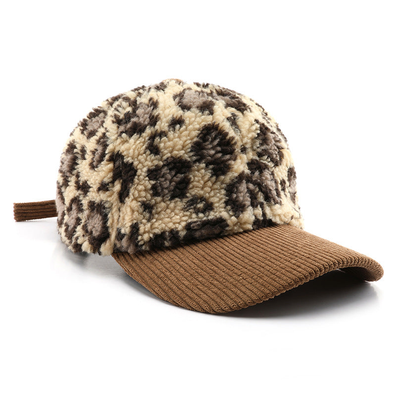Wholesale Autumn and Winter Retro Color Block Leopard Print Plush Baseball Cap