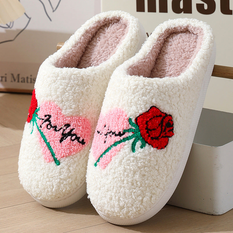Wholesale Valentine's Day Smiling Face Big Love Plush Cotton Slippers