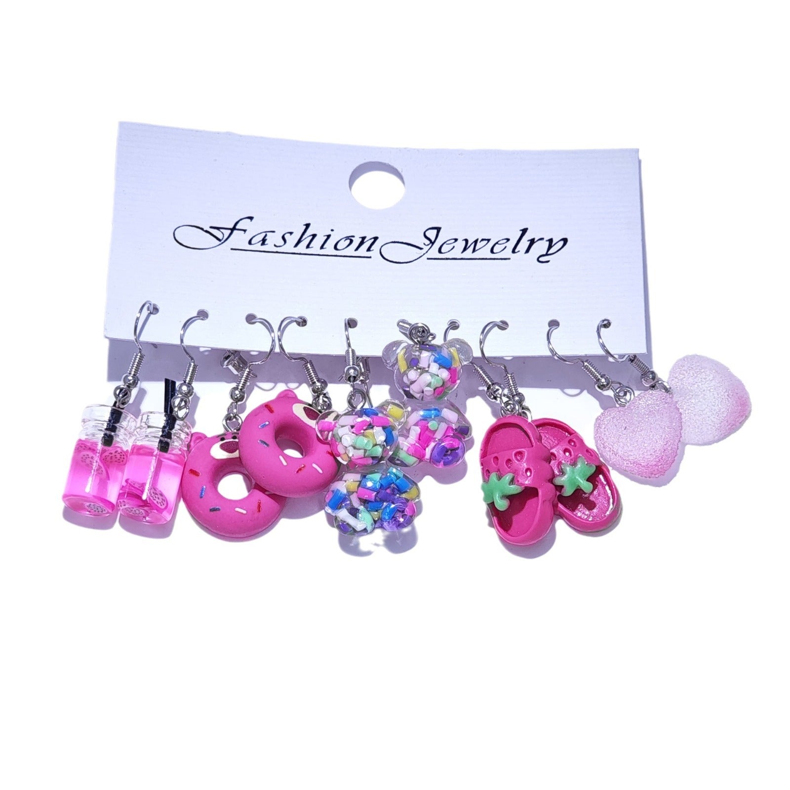 Wholesale Love Pink Bear Oil Drop Butterfly Acrylic Chain Earrings Set