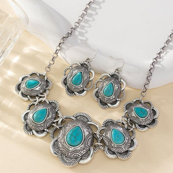 Wholesale Green necklace and earrings jewelry set Western style