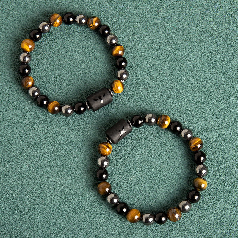 Wholesale Twelve Constellation Natural Tiger Eye Stone Handmade Bead Bracelet