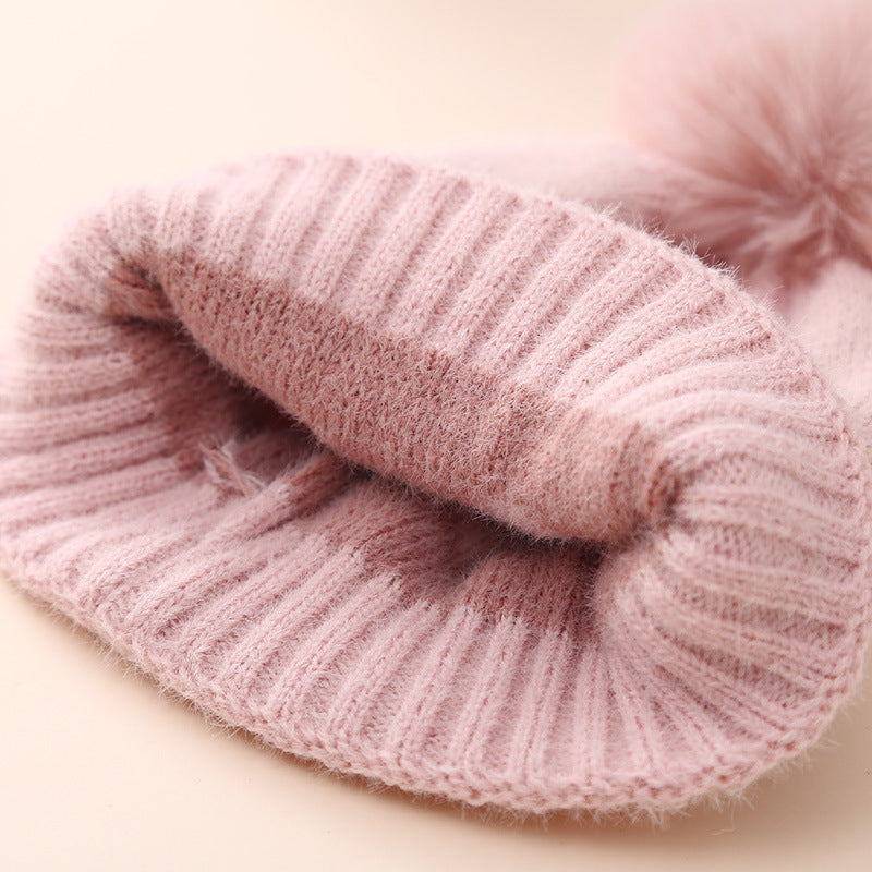 Wholesale Children's Winter Hat Fur Ball Knitted Hat Scarf Gloves Set
