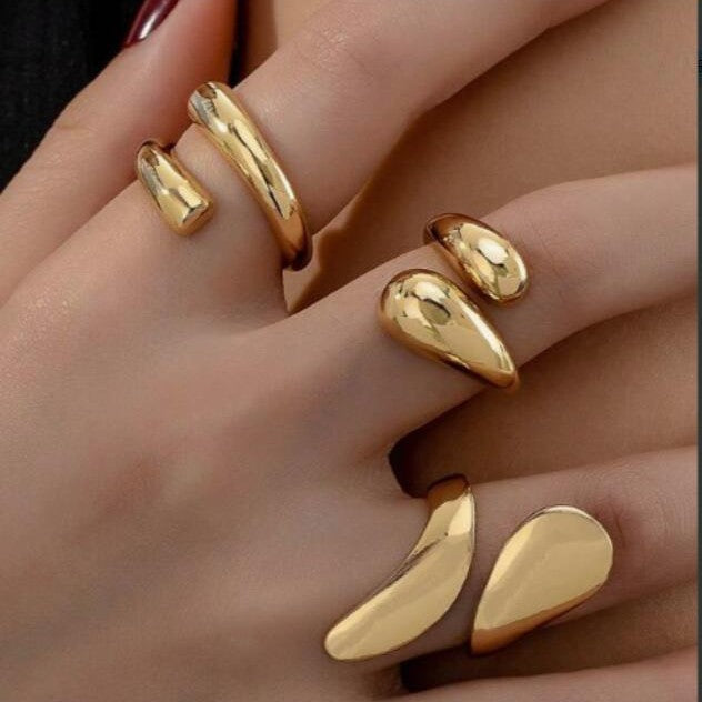 Wholesale Geometric teardrop open ring three-piece set