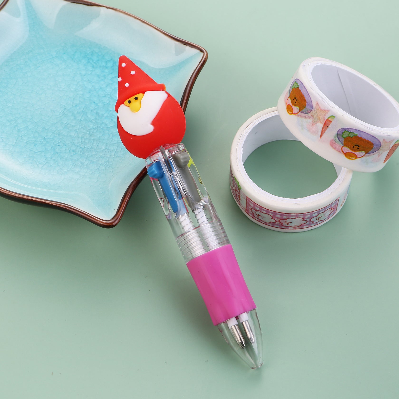 Wholesale Christmas Cartoon Deer Old Man Mini Four Color Plastic Ballpoint Pen