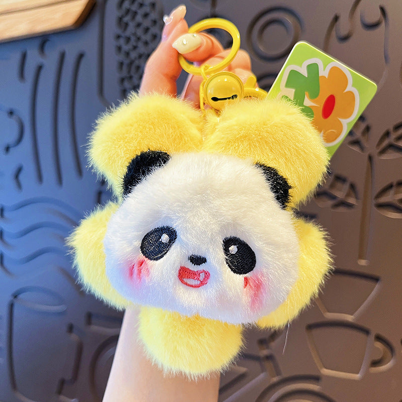Wholesale Flower Plush Panda Head Keychain