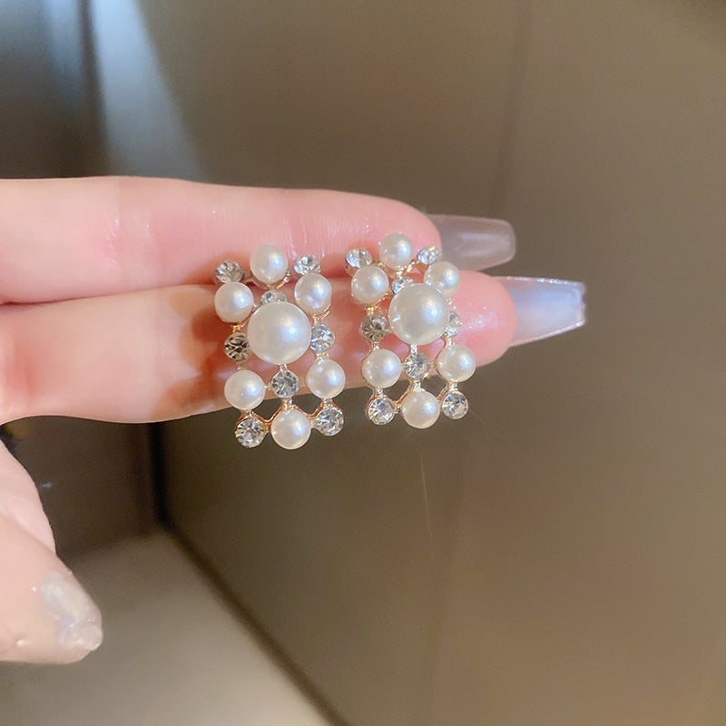 Wholesale Diamond Pearl Rectangular Earrings and Necklace Vintage Set