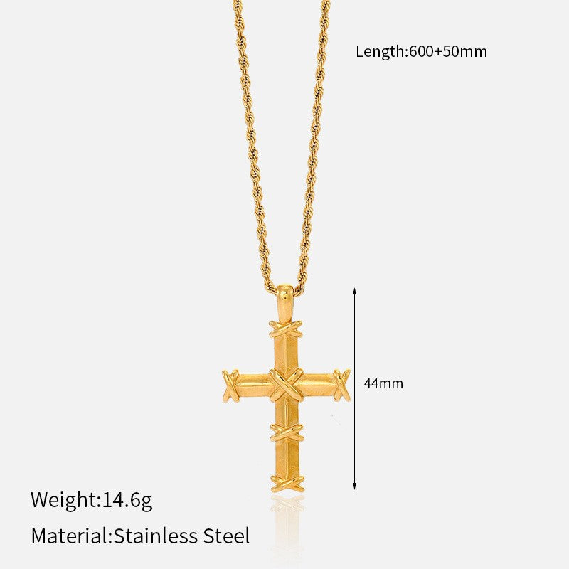 Wholesale vintage titanium steel electroplated 18K gold stainless steel cross necklace