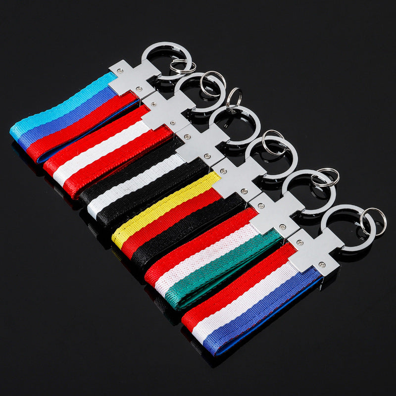 Wholesale 2pcs Tricolor Nylon Ribbon Zinc Alloy Keychain